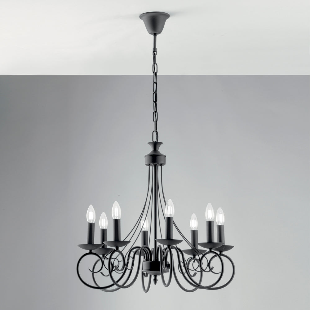 LAMPADARIO BEATRICE ANTRACITE 8XE14 63X120CM