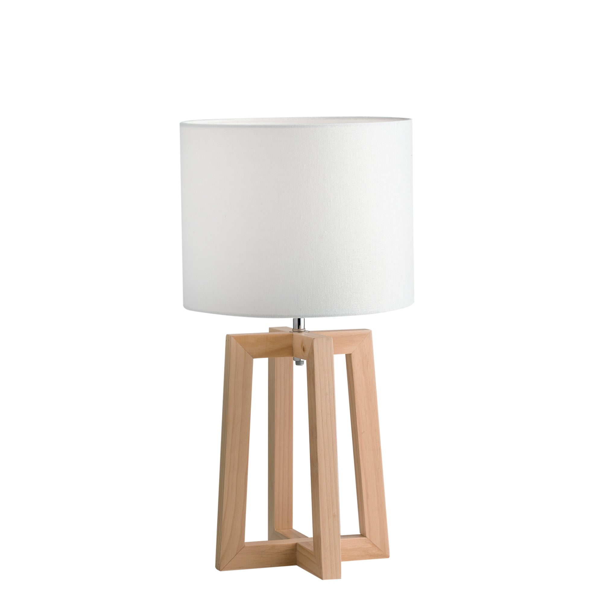 "Lampada da tavolo BERRY in legno naturale con paralume in tessuto bianco"