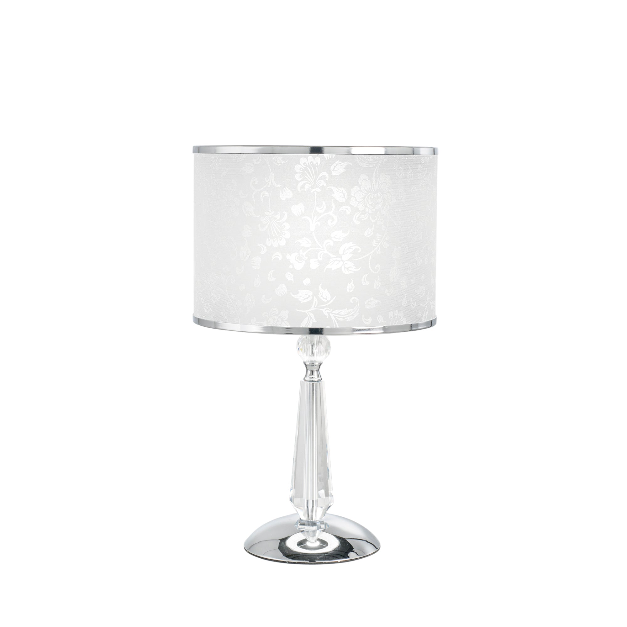 "Lume BOEME in metallo cromato e cristalli con paralume glitterato 62 cm."