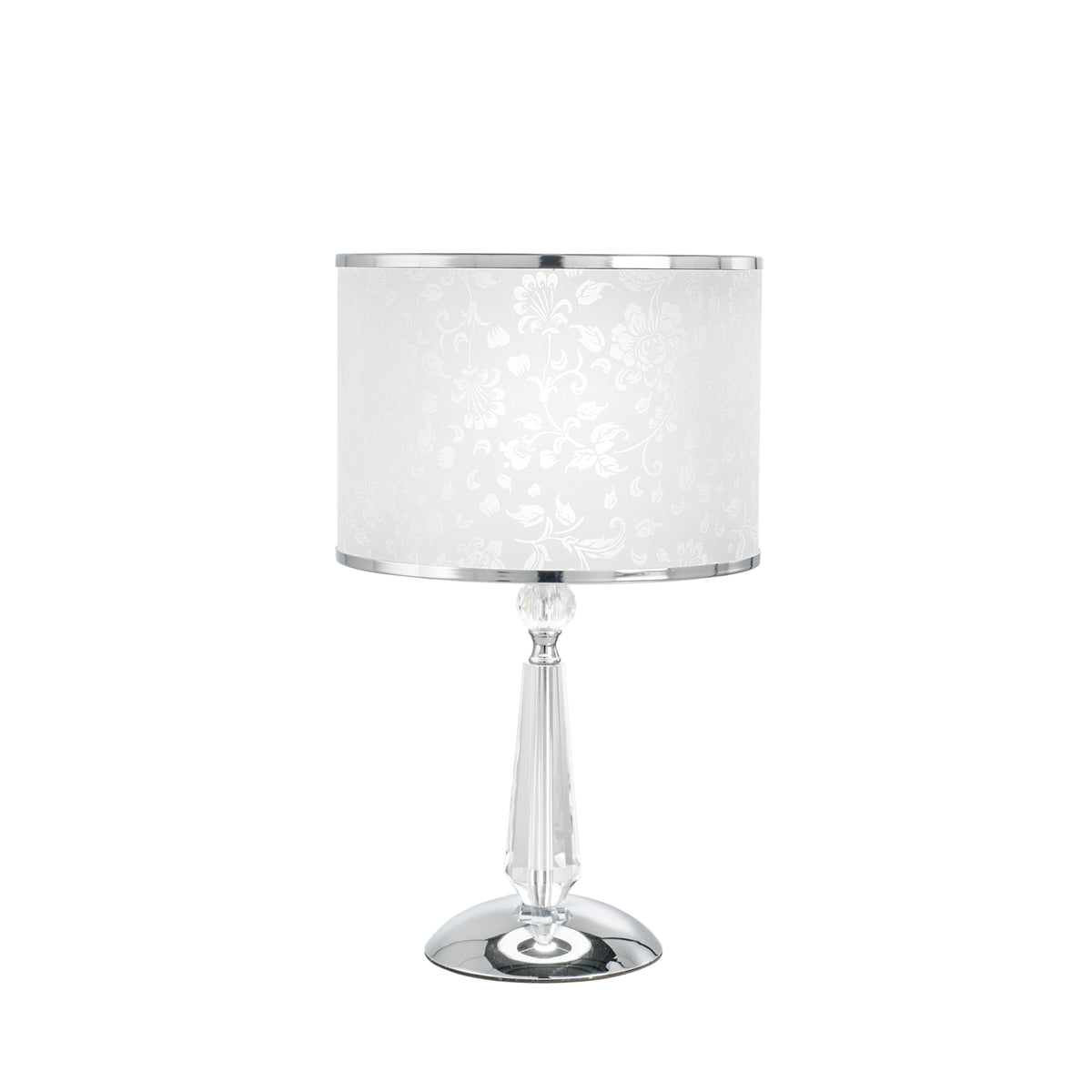"Lume BOEME in metallo cromato e cristalli con paralume glitterato 62 cm."