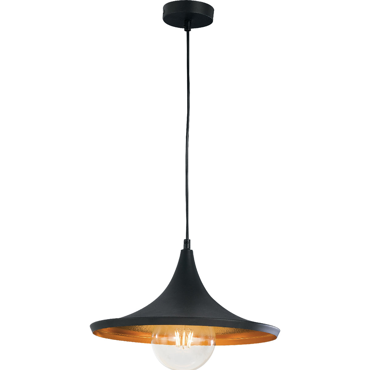 "Lampadario a sospensione BROADWAY in metallo nero interni oro"