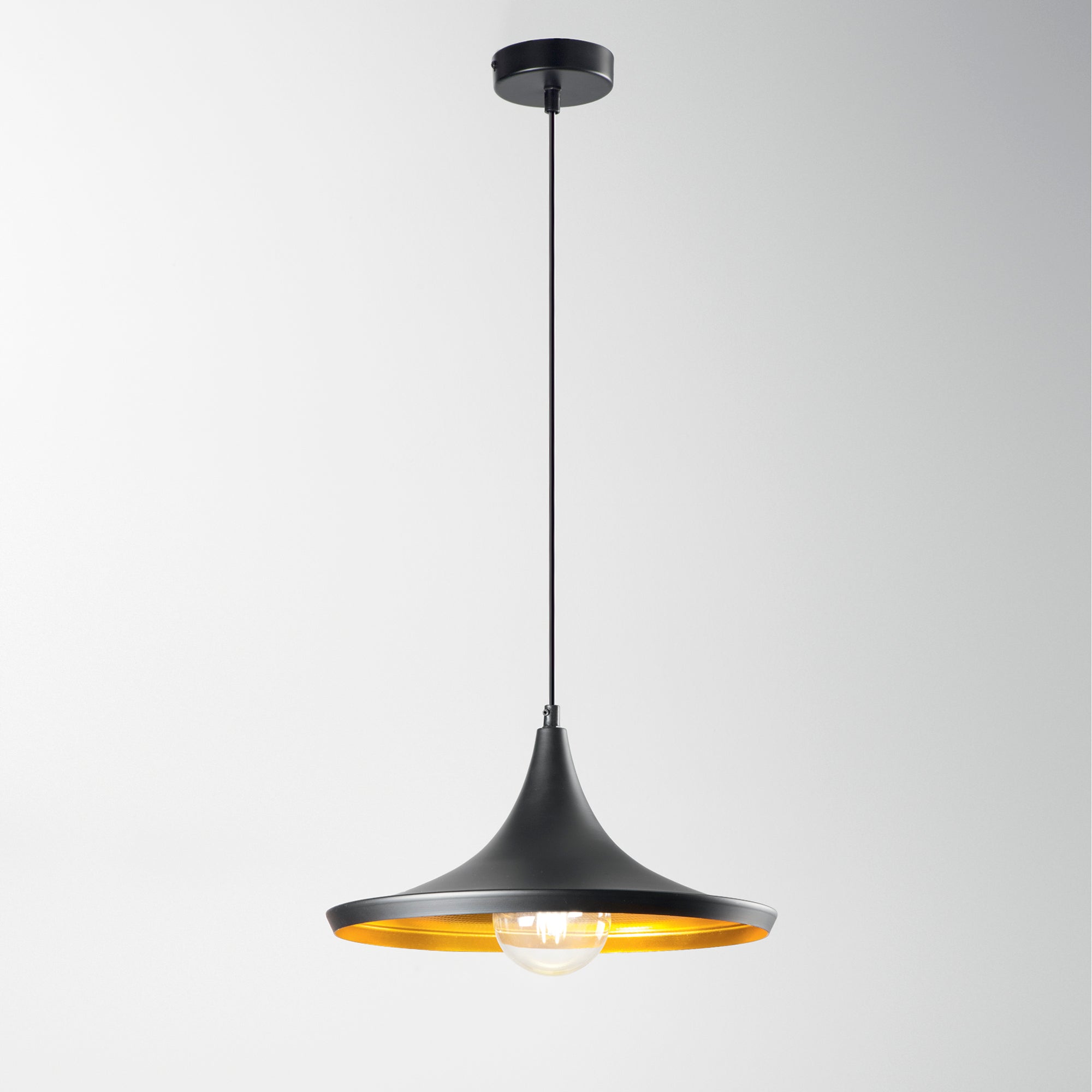 SOSPENSIONE BROADWAY NERA/ORO 1XE27 35X120CM