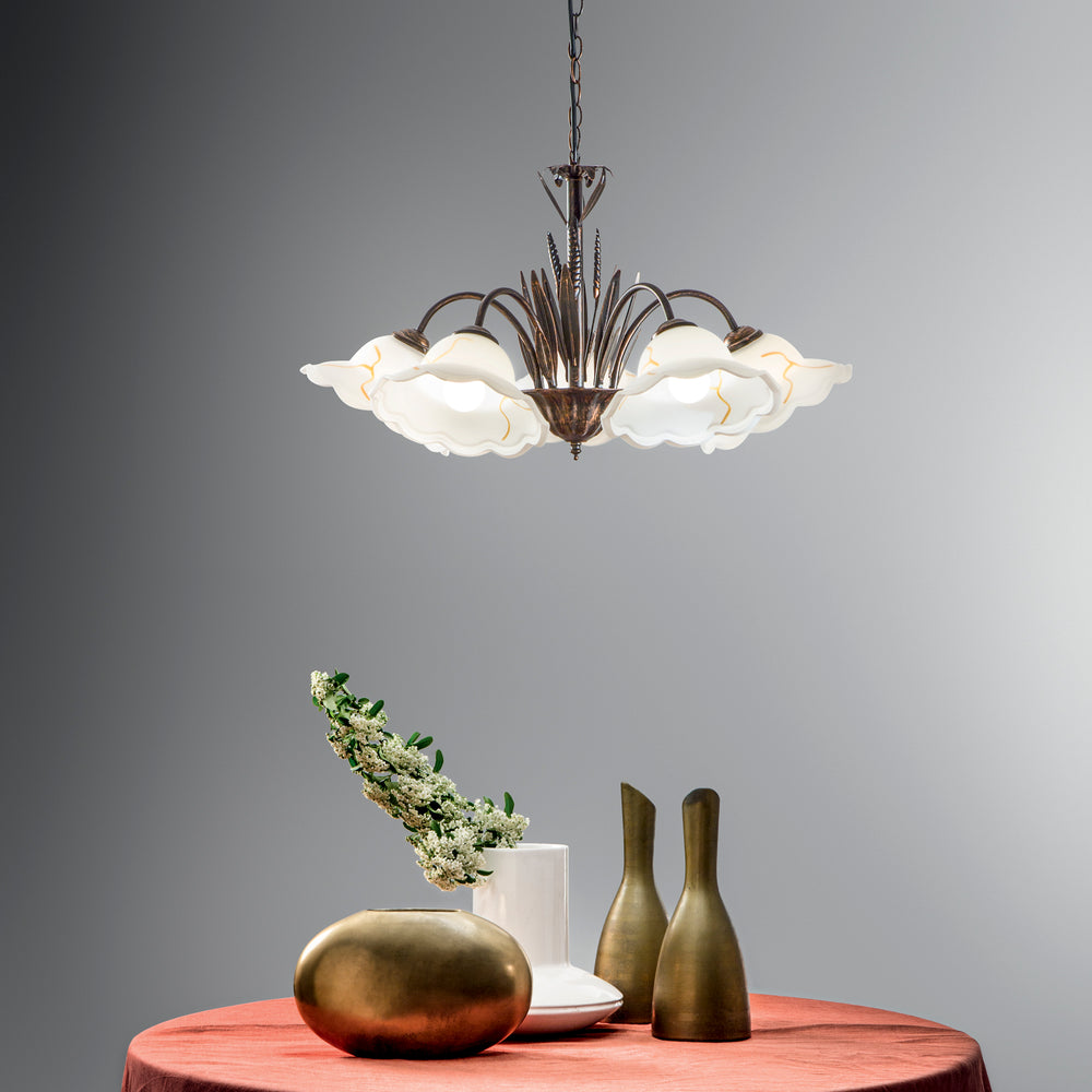 LAMPADARIO BYRON RUGGINE 5XE27 64X100CM