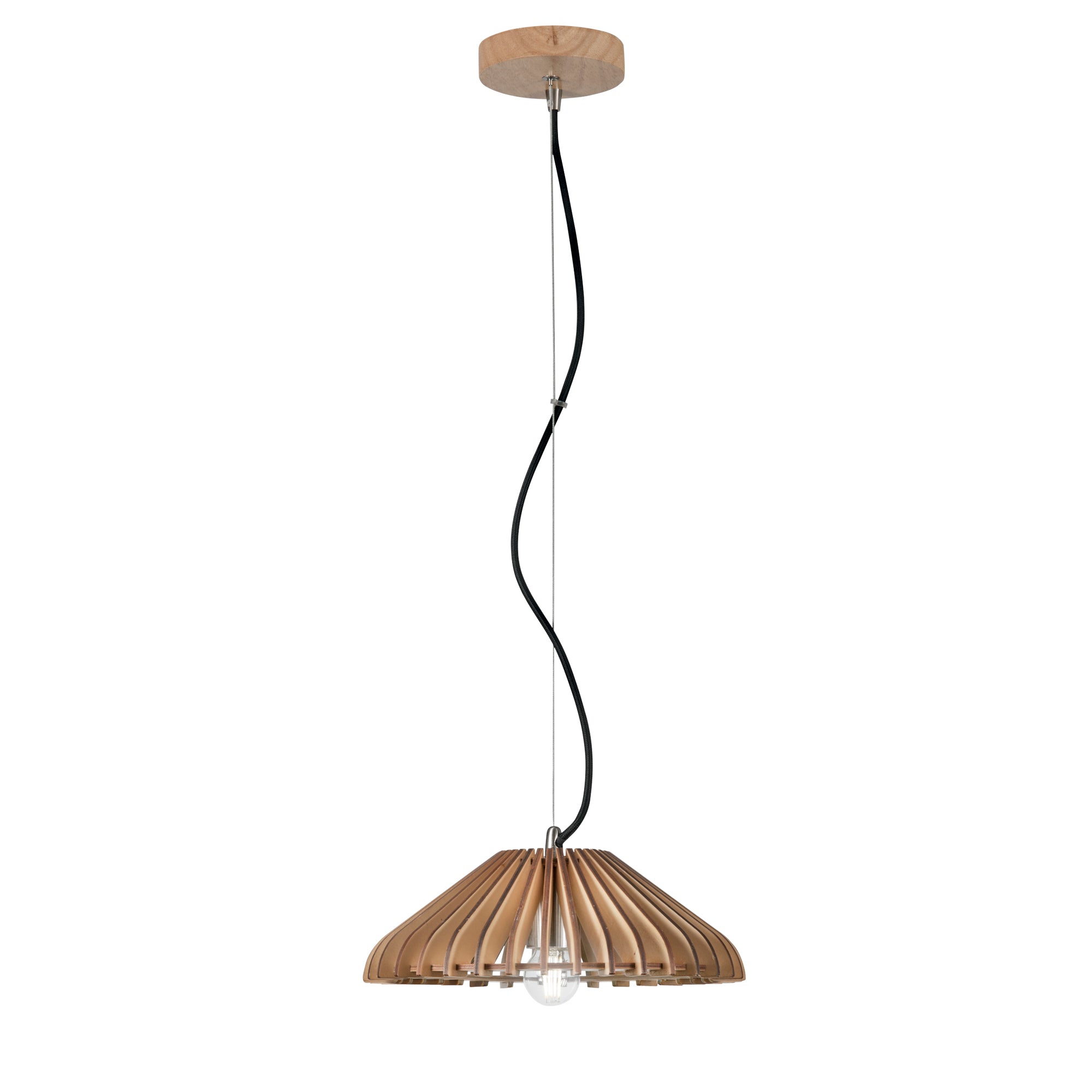 "Lampadario a sospensione CALDER in legno naturale con cavo in tessuto 30 cm."