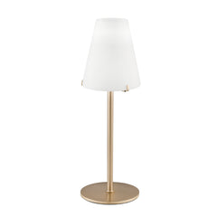 "Lampada da tavolo CANTO in metallo oro con diffusore in vetro bianco"