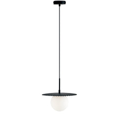 "Sospensione CHAPLIN in metallo nero con diffusore in vetro bianco sigolo 30 cm Ø."
