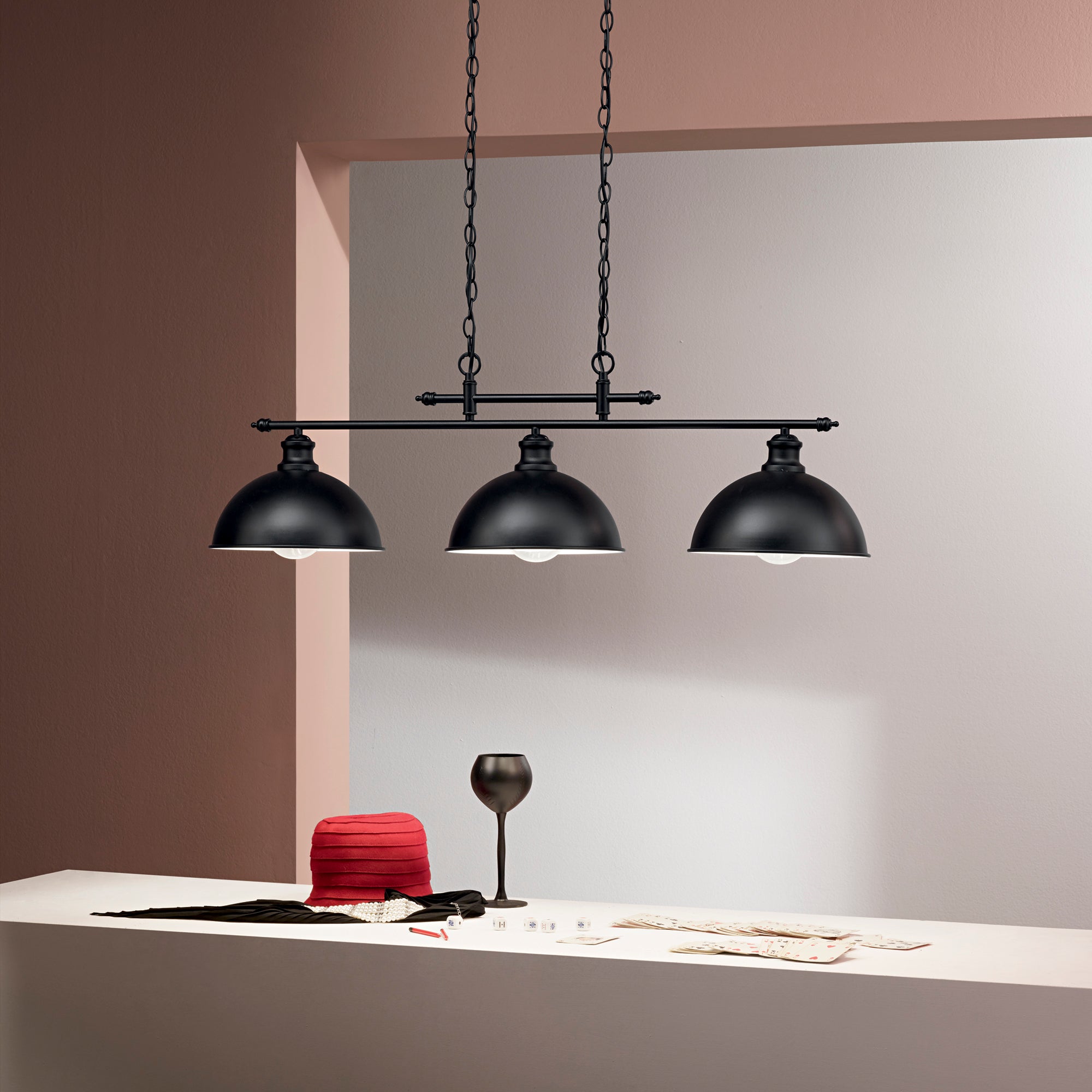SOSPENSIONE CHARLESTON NERA 3XE27 99X26X120CM