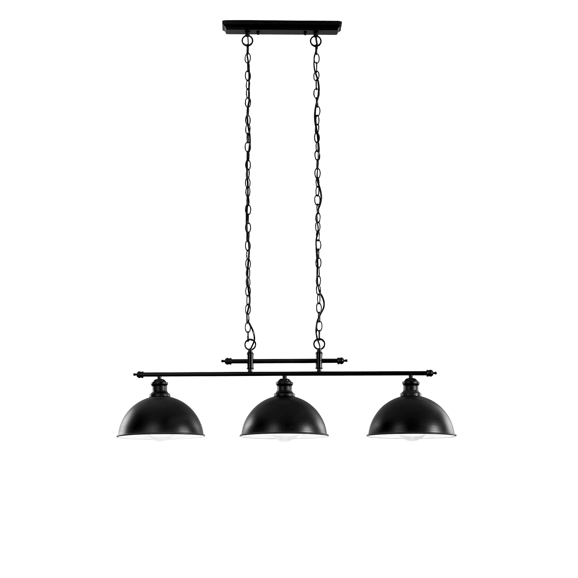 "Lampadario a sospensione CHARLESTON in metallo nero a tre luci con interno bianco"