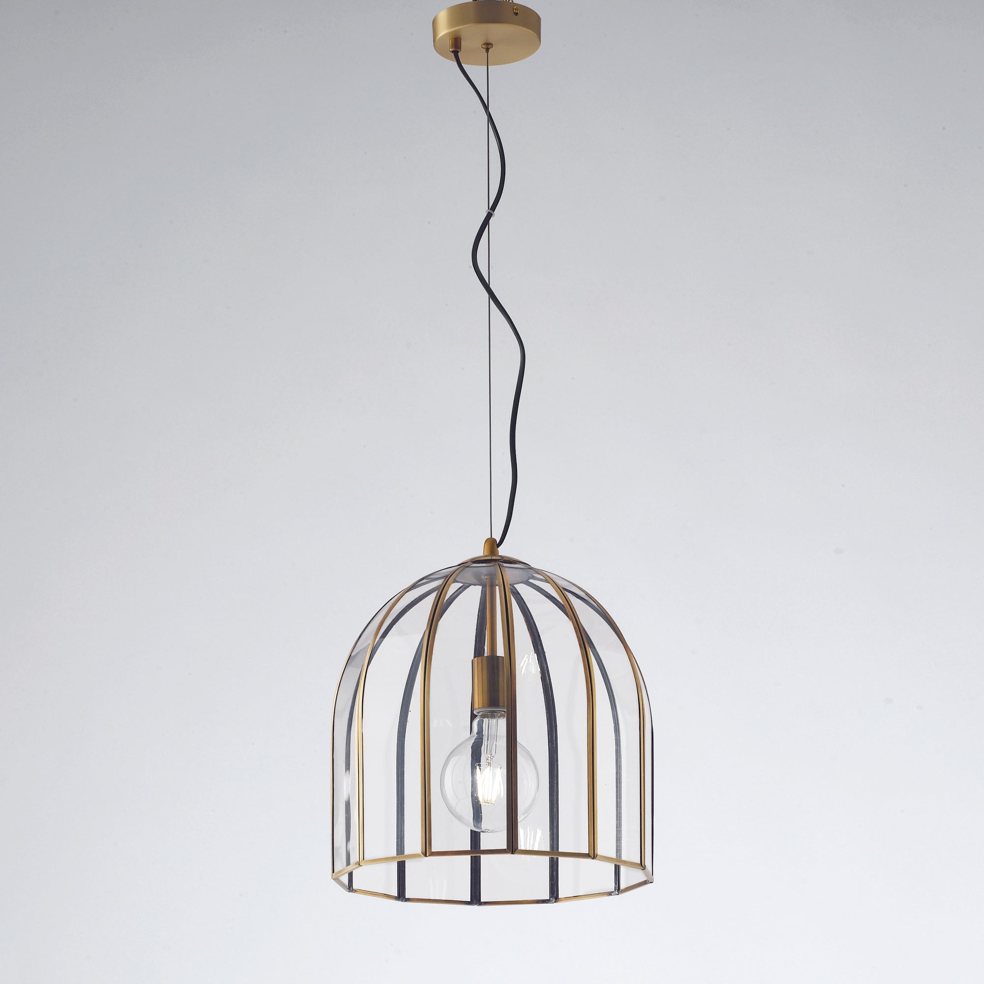 SOSPENSIONE CHESTER TRASPARENTE/OTTONE 1XE27 30X30X127CM