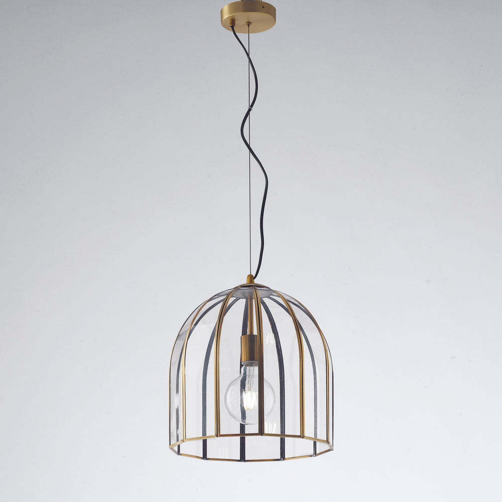 SOSPENSIONE CHESTER TRASPARENTE/OTTONE 1XE27 30X30X127CM