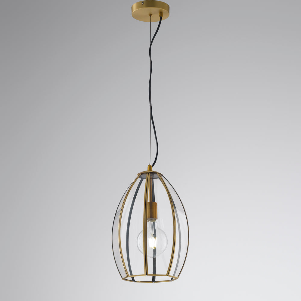 SOSPENSIONE CHESTER RASPARENTE/OTTONE 1XE27 23X23X130CM