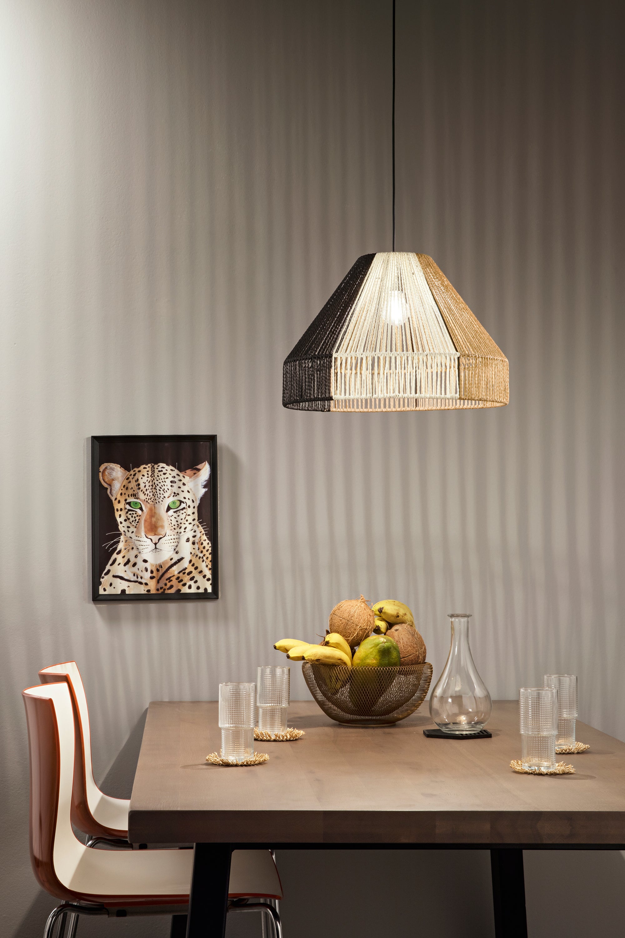SOSPENSIONE COCONUT NERO+MARRONE+BIANCO IN METALLO 1XE27 40W LAMP SIZE Dia45xH30CM STRUTTURA 45x45x220CM