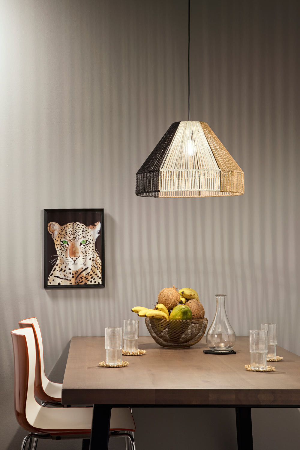 SOSPENSIONE COCONUT NERO+MARRONE+BIANCO IN METALLO 1XE27 40W LAMP SIZE Dia45xH30CM STRUTTURA 45x45x220CM