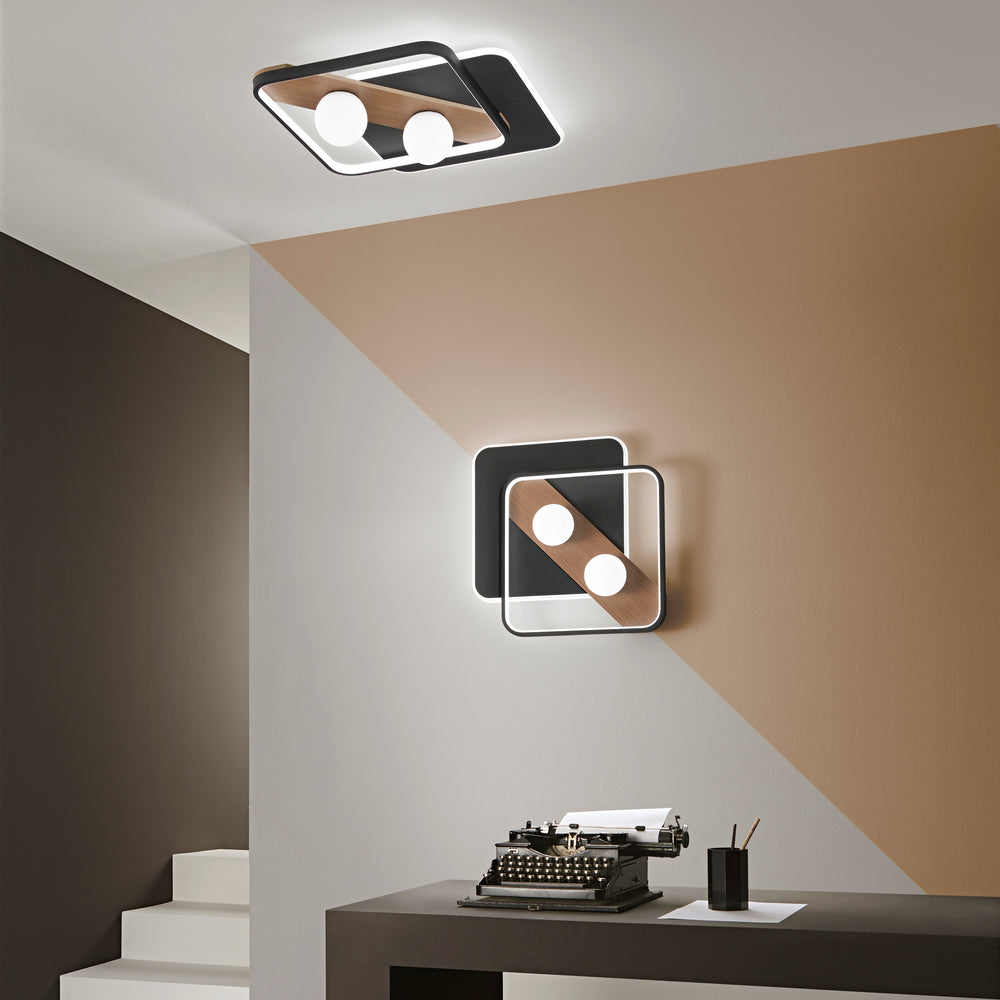 PLAFONIERA LED CRICKET NERA/LEGNO 40W 4540LM CCT 50X40X8CM