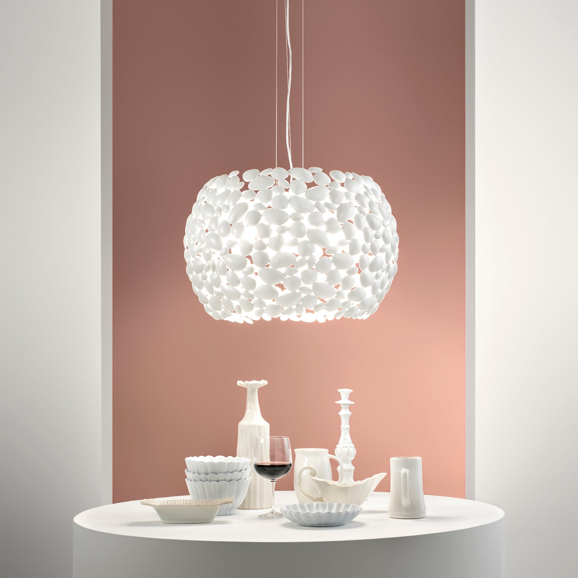 SOSPENSIONE DIONISO BIANCA 5XE27 65X65X147CM