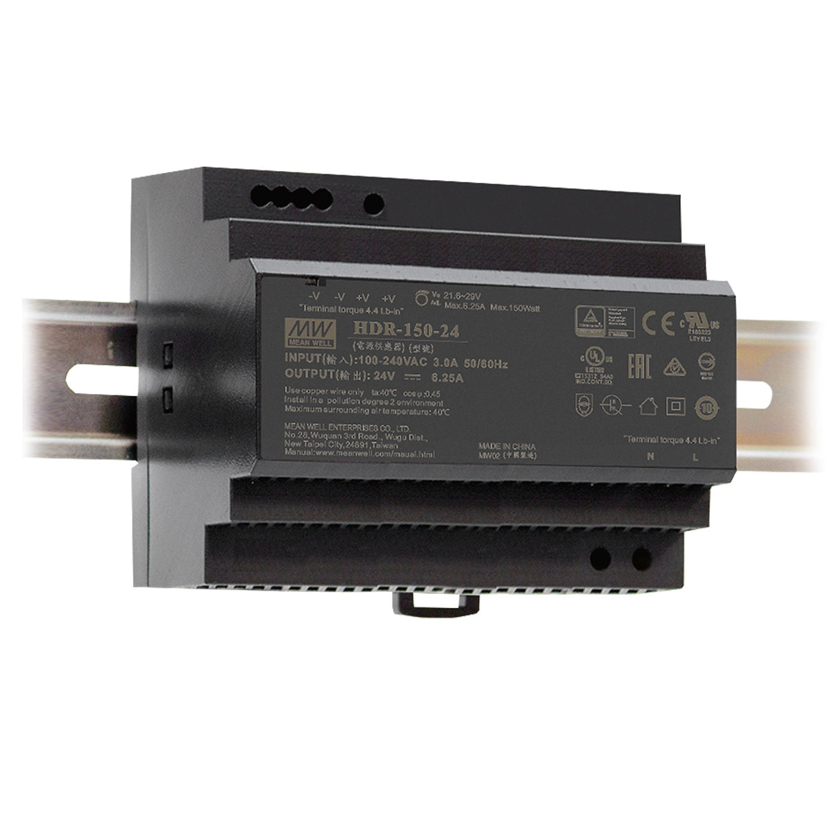 "DRIVER GUIDA DIN ULTRASOTTILE 24V 150W 6.25A INPUT AC85-264V DC120-370V"