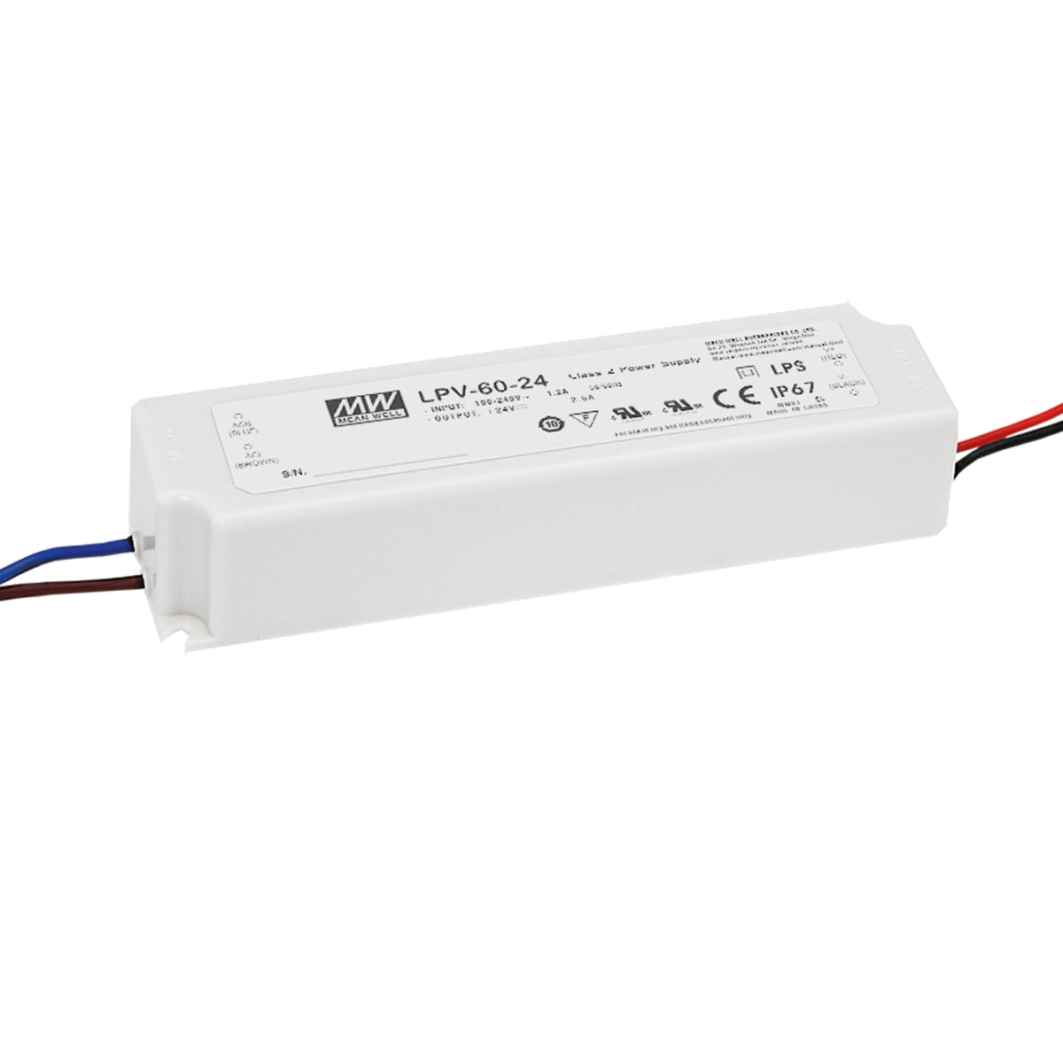 "DRIVER MW LPV T.COSTANTE IP67 OUTPUT 24V 2.5A 60W INPUT AC90-264V DC127-370V"