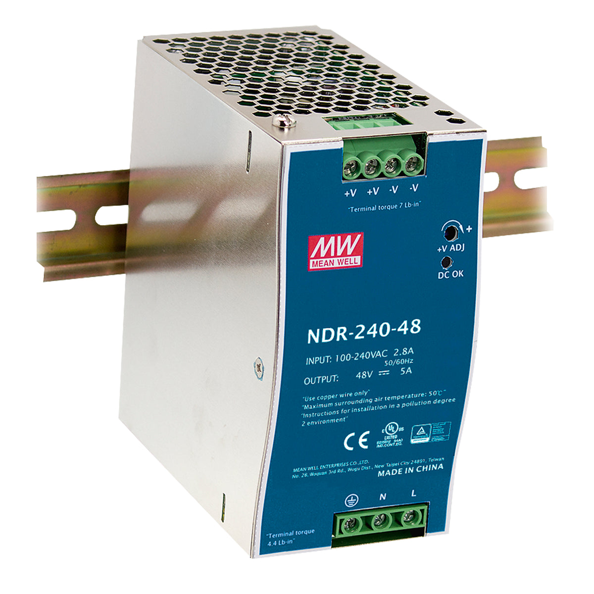 "DRIVER GUIDA DIN INDUSTRIALE USCITA SINGOLA 24V 240W 10A INPUT AC90-264V DC127-370V"