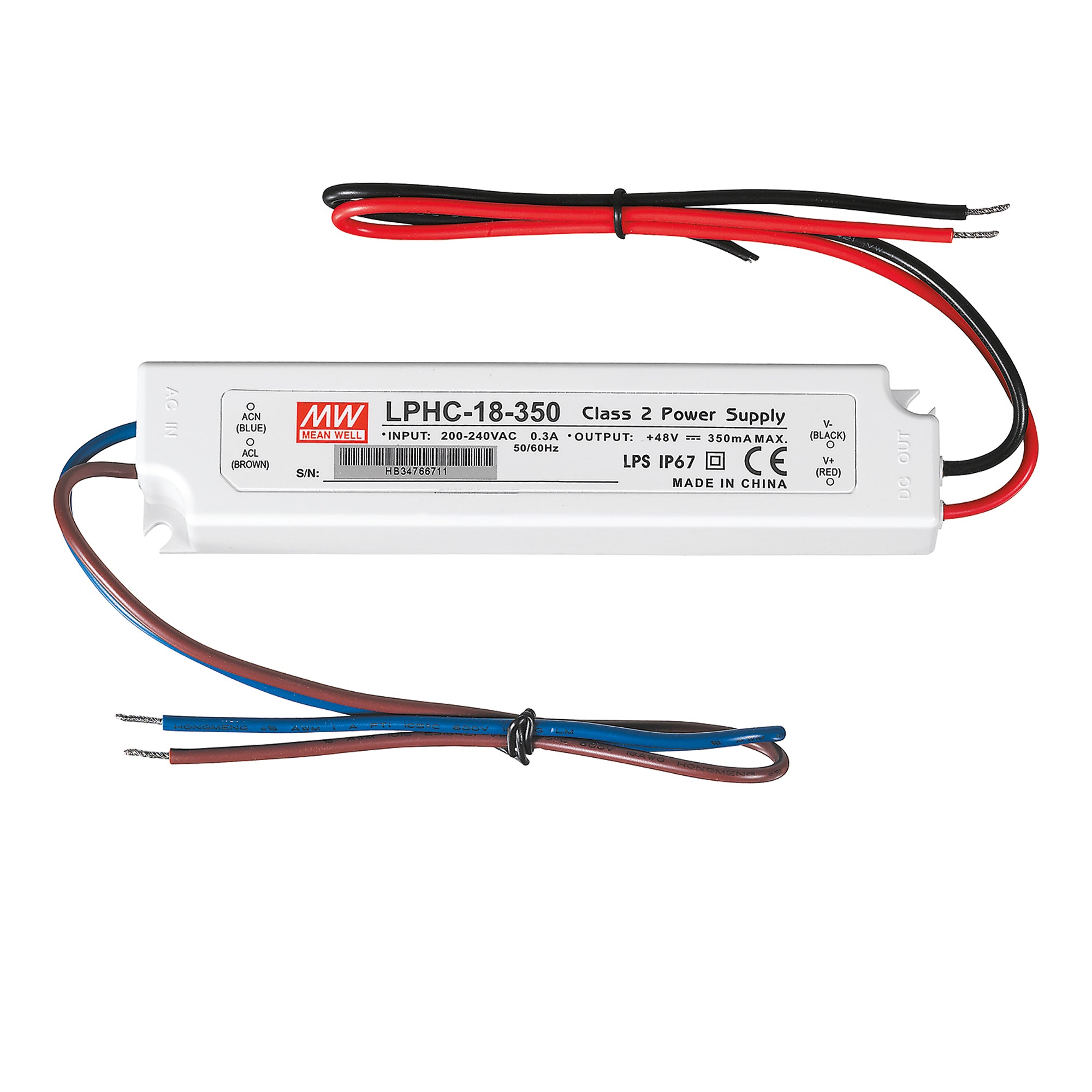 "DRIVER MW LPHC C.COSTANTE IP67 OUTPUT 6-48V 350mA 16.8W INPUT AC180-264V"
