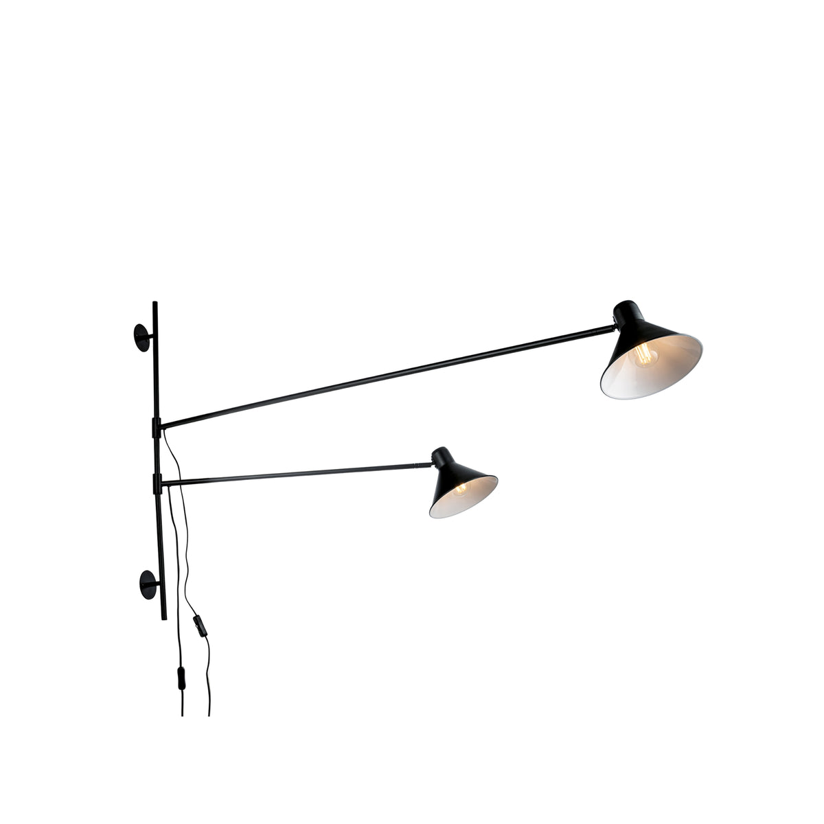 "Applique DUETTO in metallo nero con due bracci orientabili"