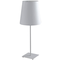 "Lampada da tavolo ELVIS in metallo bianco con paralume in tessuto"