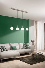 SOSPENSIONE ERIS BIANCO E MARRONE QUATTRO PENDENTI IN ALLUMINIO+VETRO 4XE14 114X16X150CM