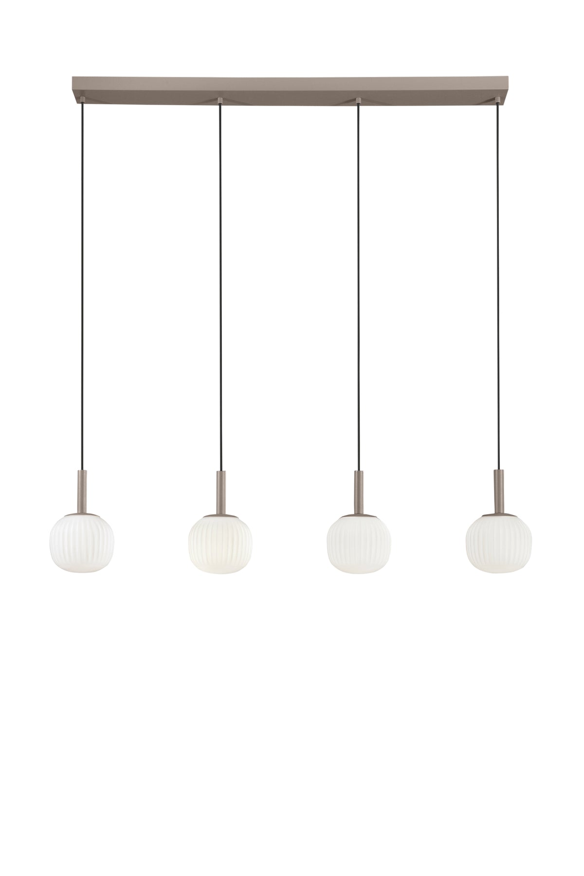 SOSPENSIONE ERIS BIANCO E MARRONE QUATTRO PENDENTI IN ALLUMINIO+VETRO 4XE14 114X16X150CM