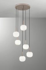 SOSPENSIONE ERIS BIANCO E MARRONE SEI PENDENTI IN ALLUMINIO+VETRO 6XE14 106X16X150CM