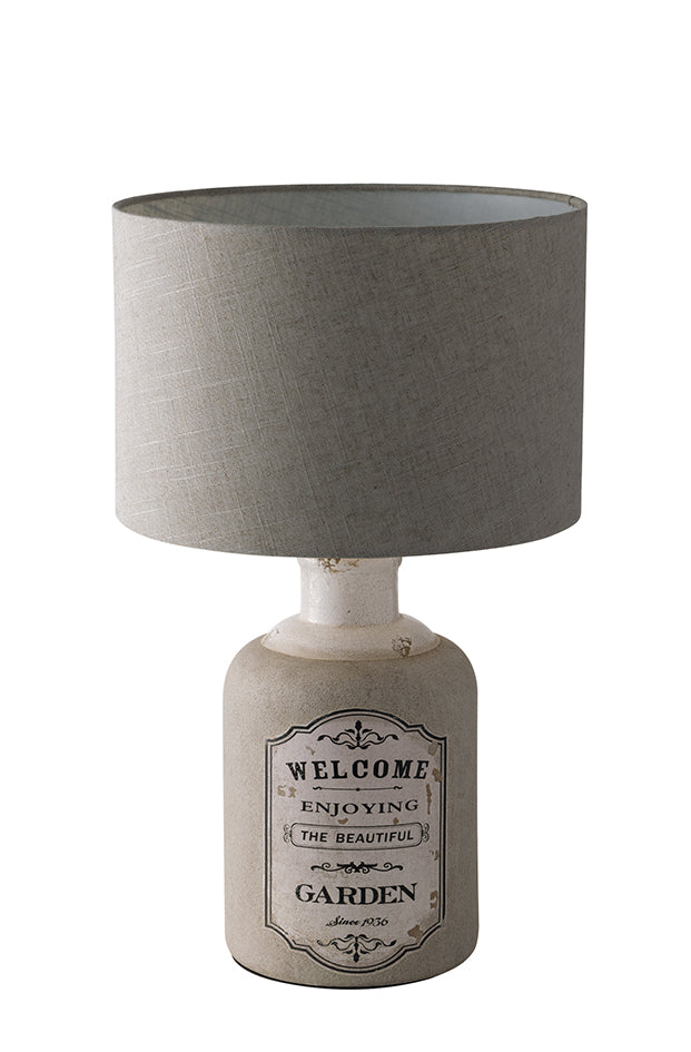 "Lampada da tavolo FACTORY in ceramica decorata con paralume in tessuto beige 54 cm."