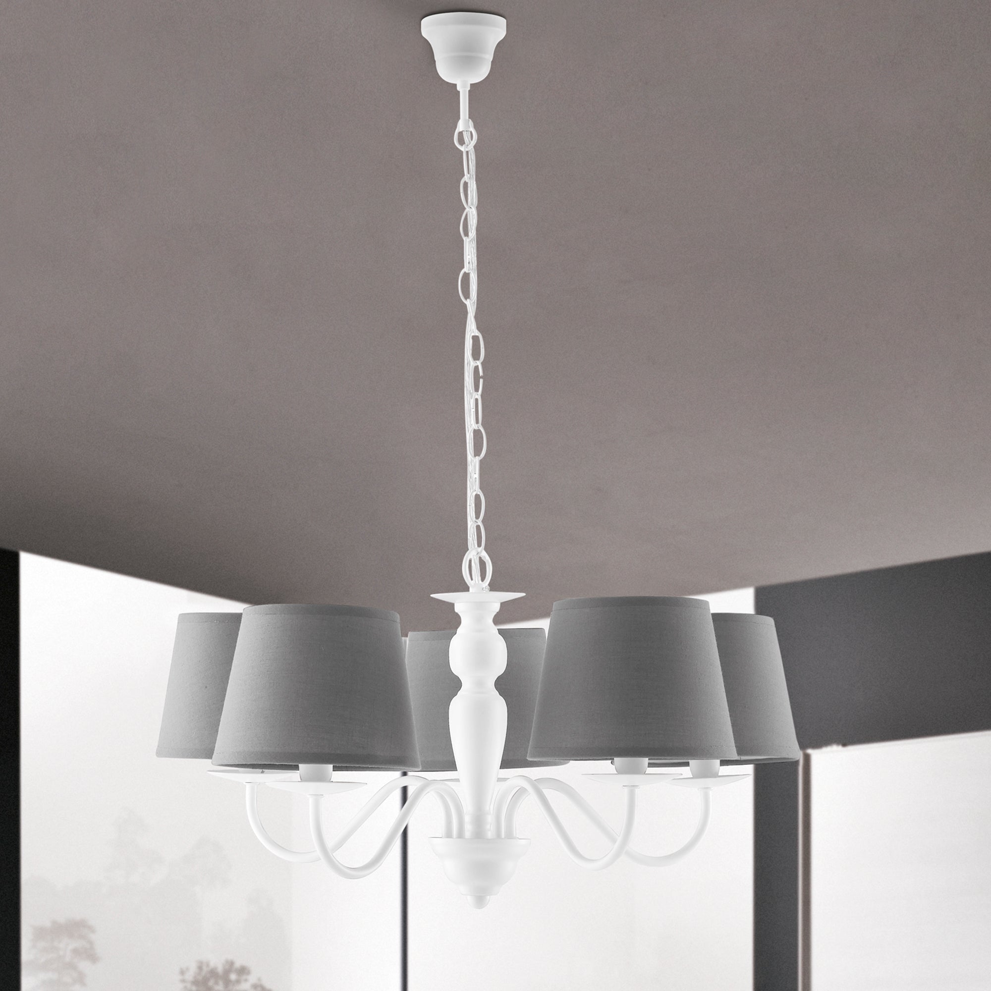 LAMPADARIO FAVOLA BIANCO/GRIGIO 5XE14 56X100CM