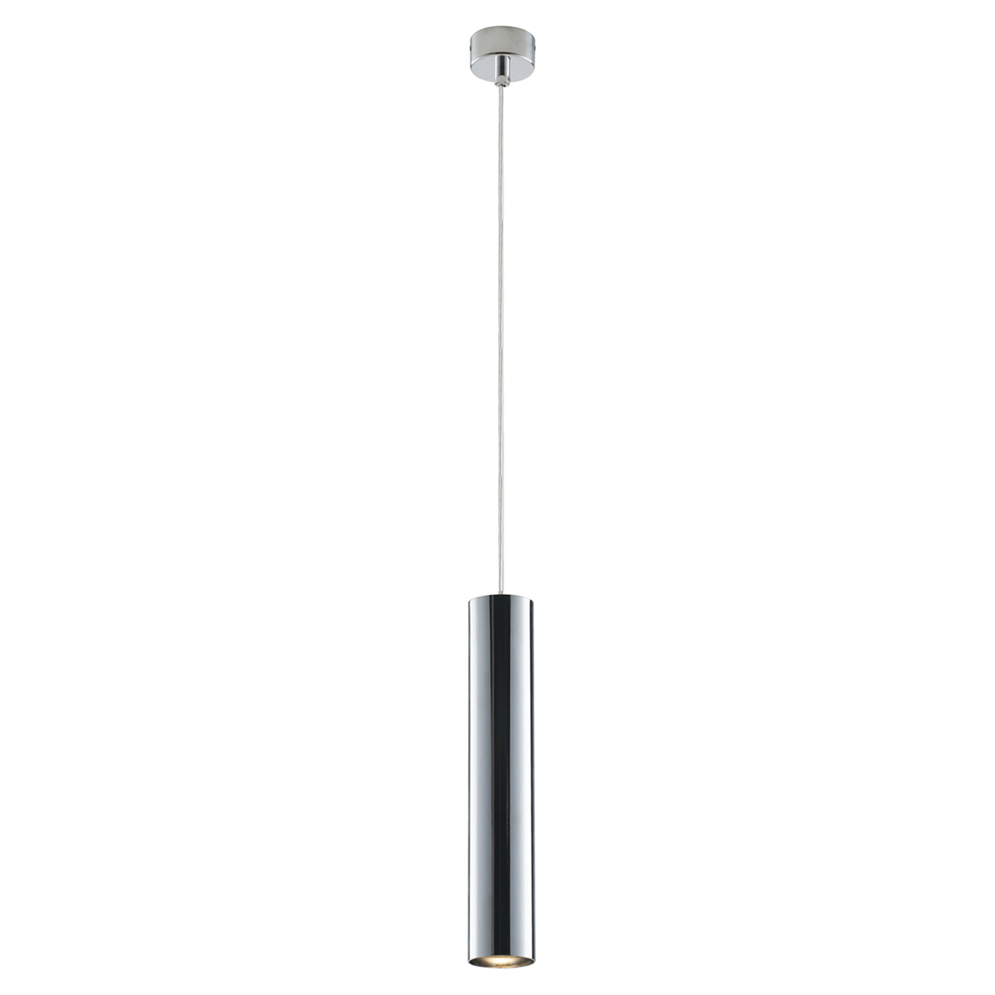 "Sospensione FLUKE cilindrica un punto luce in metallo cromo 30 cm."