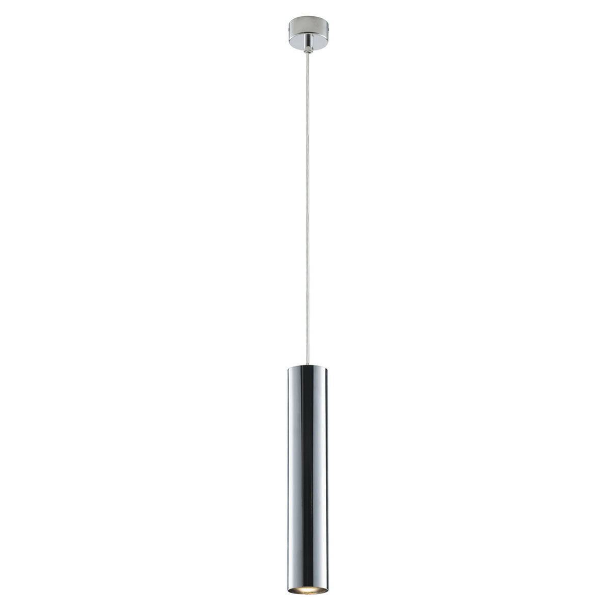 "Sospensione FLUKE cilindrica un punto luce in metallo cromo 30 cm."
