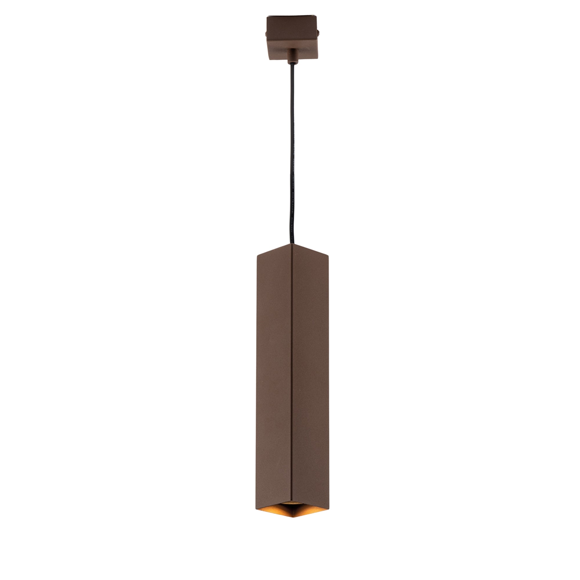 "Sospensione FLUKE quadrata un punto luce in metallo bronzo 30 cm."