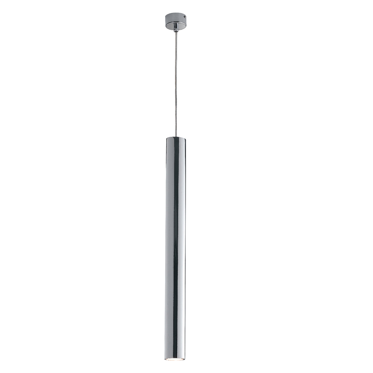 "Sospensione FLUKE cilindrica un punto luce in metallo cromo 60 cm."