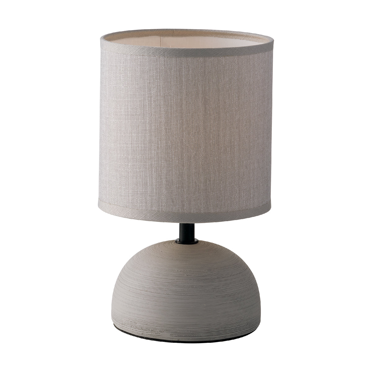 "Lampada da tavolo FURORE in ceramica grigia con paralume in tessuto"