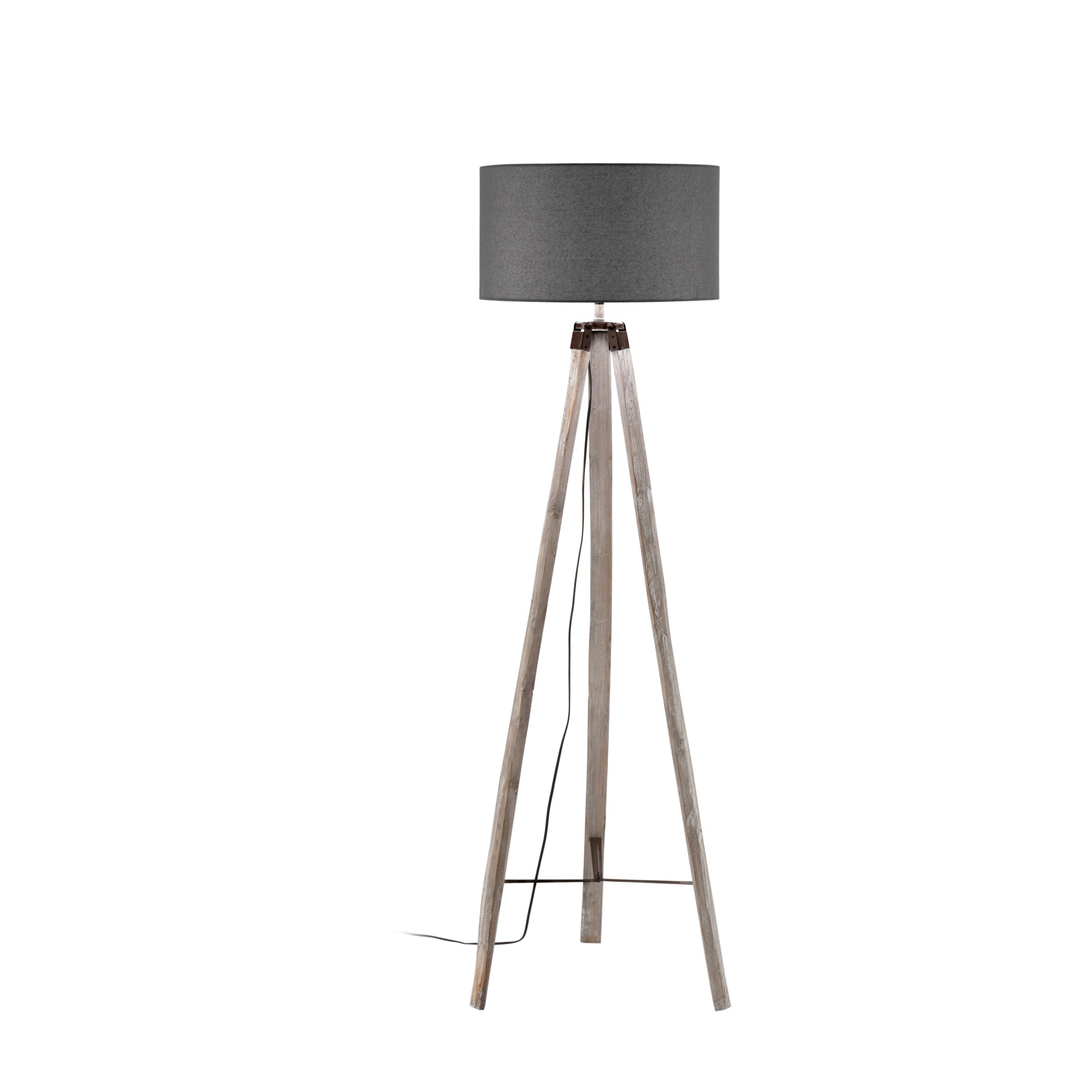 "Piantana GALLERY con struttura in legno e paralume in tessuto grigio"