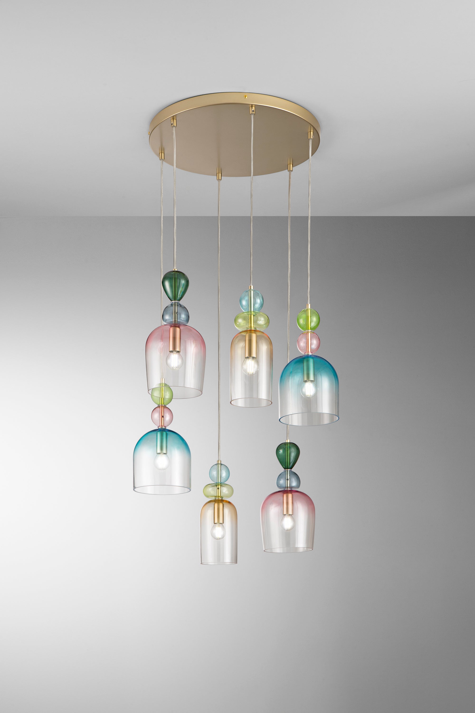 SOSPENSIONE GAUDI SEI PENDENTI IN VETRO 6XE14 57X185,5CM