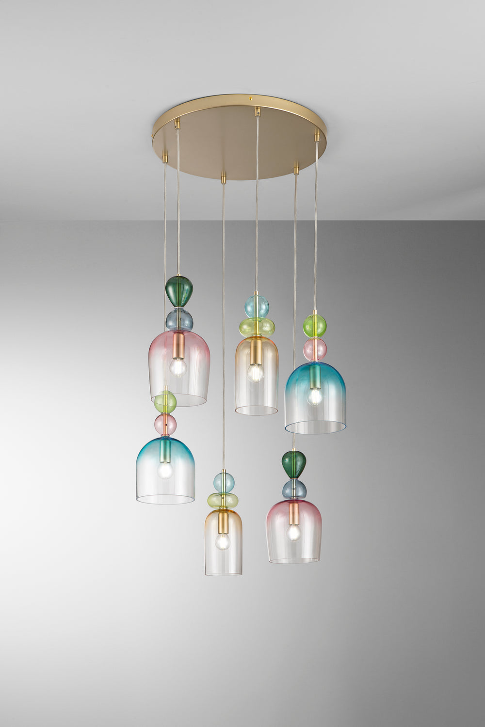 SOSPENSIONE GAUDI SEI PENDENTI IN VETRO 6XE14 57X185,5CM
