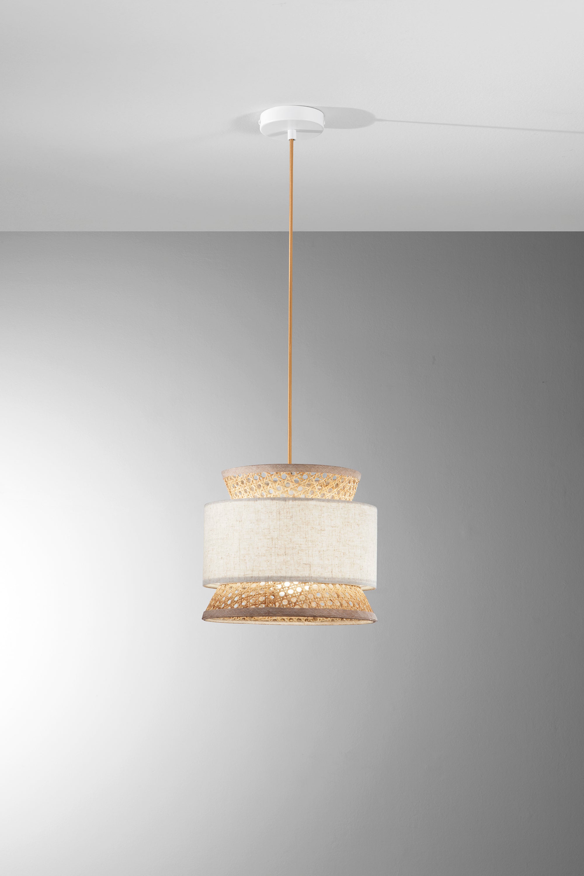 SOSPENSIONE GAZEBO BEIGE RATTAN NATURALE+BEIGE 1XE27 D26X200CM