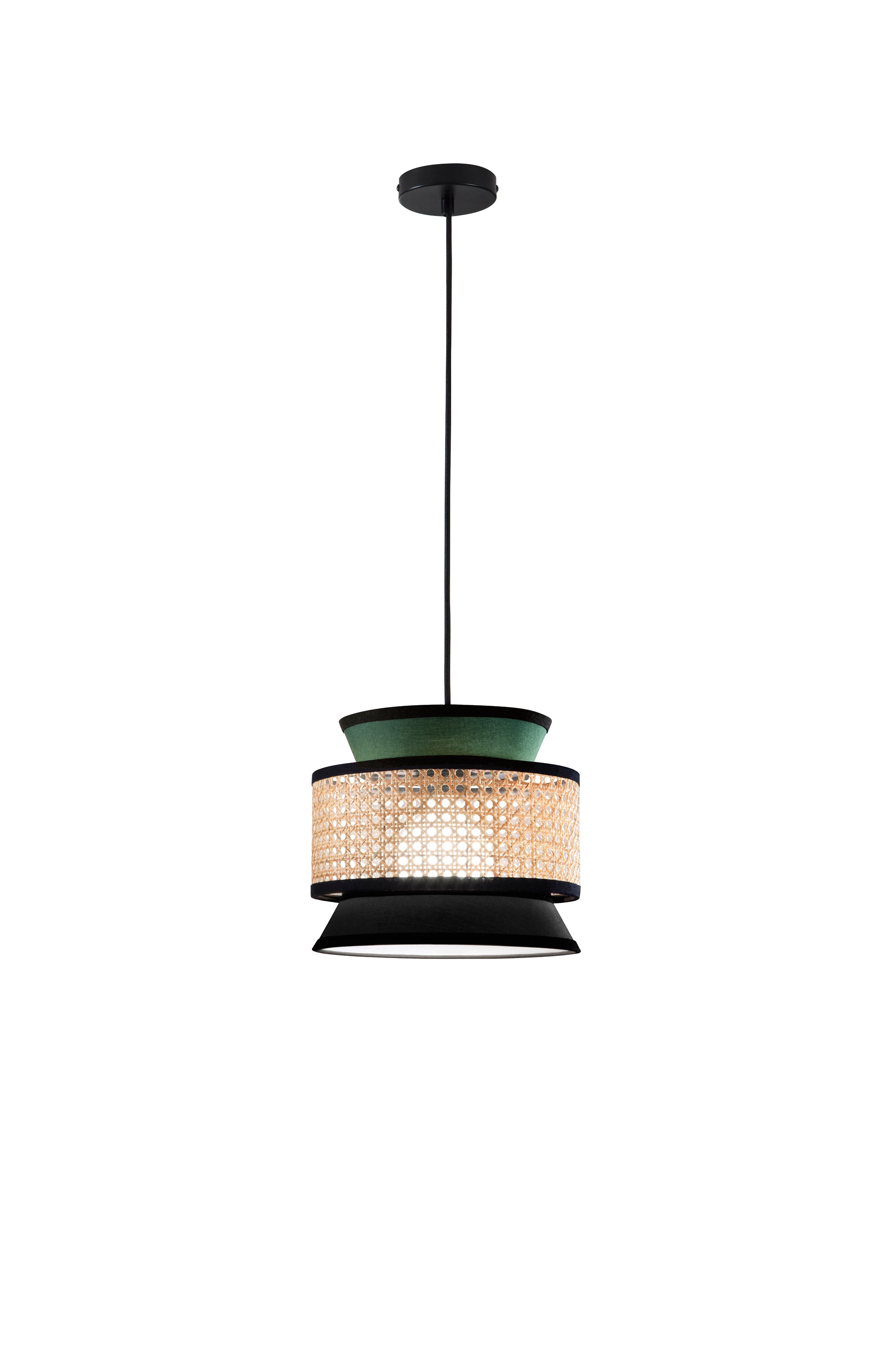 SOSPENSIONE GAZEBO VERDE+NERO+RATTAN NATURALE 1XE27 D26X200CM