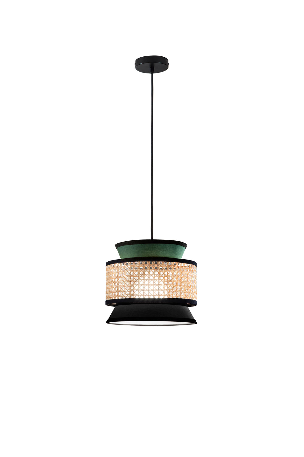 SOSPENSIONE GAZEBO VERDE+NERO+RATTAN NATURALE 1XE27 D26X200CM