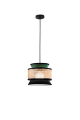 SOSPENSIONE GAZEBO VERDE+NERO+RATTAN NATURALE 1XE27 D26X200CM