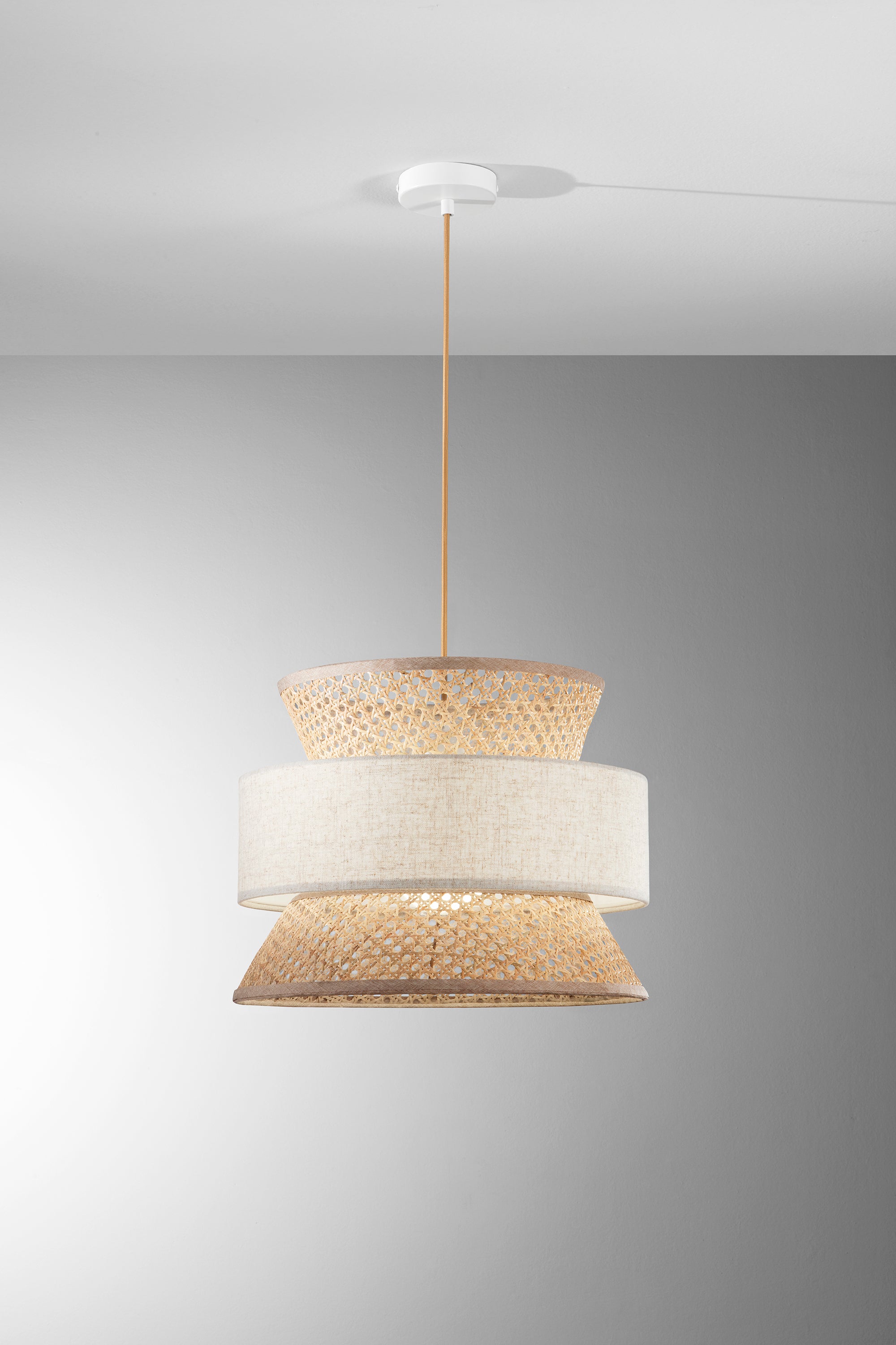 SOSPENSIONE GAZEBO BEIGE RATTAN NATURALE+BEIGE 1XE27 D40X200CM