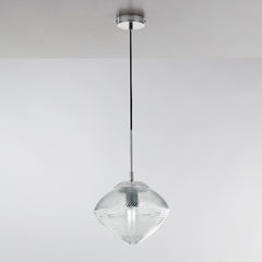 SOSPENSIONE GREENWICH PRISMA CROMO/ACQUAMARINA 1XE27 26,3X162,7CM