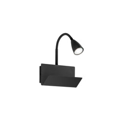 "Applique GULP in metallo nero con braccio flessibile ed entrata USB 2A e Type-C"