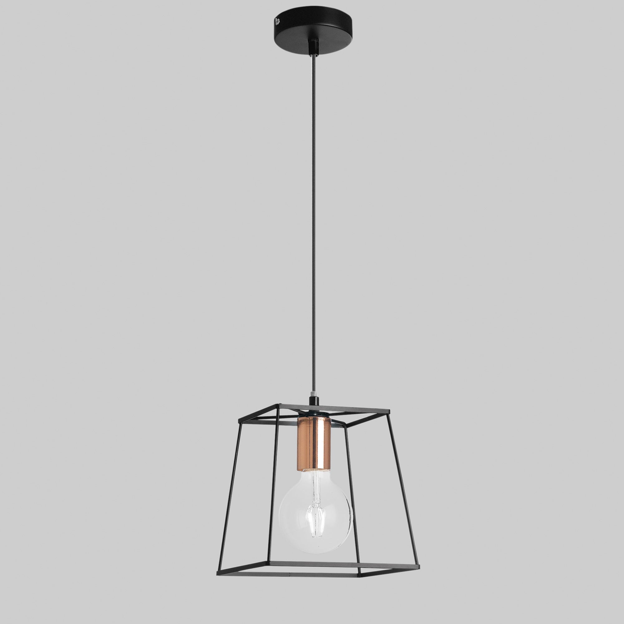 SOSPENSIONE HARLEM NERA/RAME 1XE27 22X22X120CM