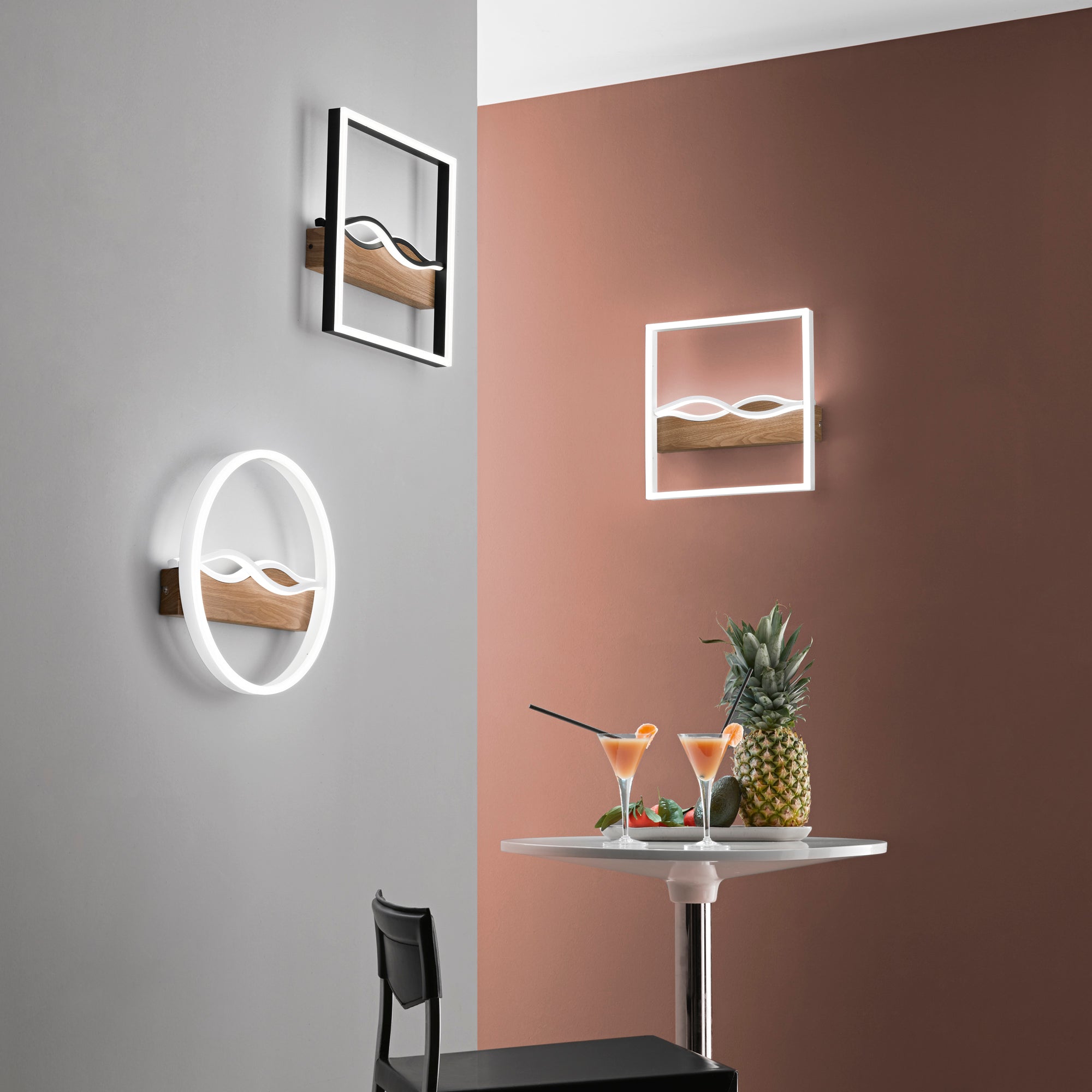 PLAFONIERA LED HAWAII QUADRATA BIANCA/LEGNO 40W 5120LM CCT 40X40X6,3CM