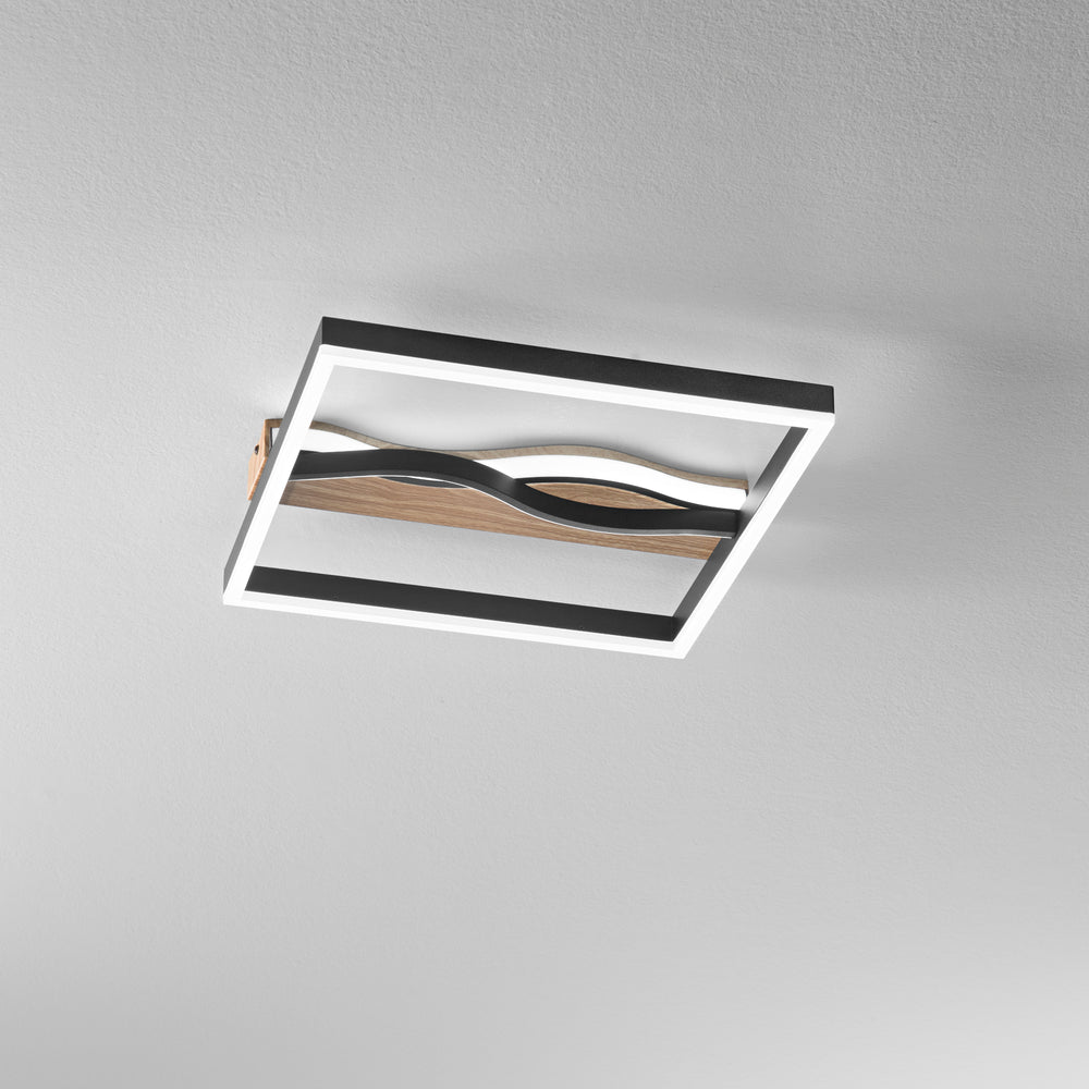 PLAFONIERA LED HAWAII QUADRATA NERA/LEGNO 40W 5120LM CCT 40X40X6,3CM