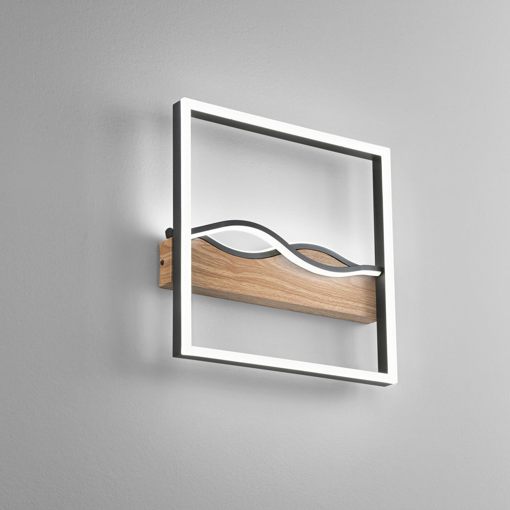 PLAFONIERA LED HAWAII QUADRATA NERA/LEGNO 40W 5120LM CCT 40X40X6,3CM