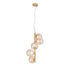 "Sospensione HONEY in metallo ottone con cinque diffusori in vetro champagne"
